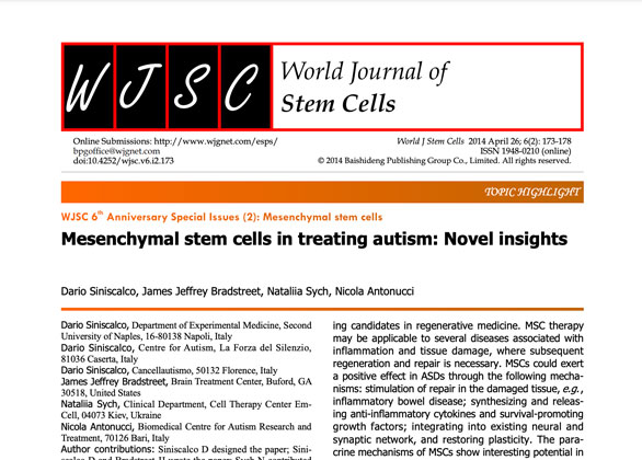 Mesenchymal stem cells in treating autism- Novel insights