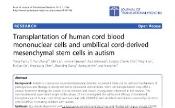Transplantation of human cord blood mononuclear cells and umbilical cord-derived mesenchymal stem cells in autism Innate Healthcare Institute