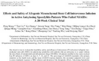 Effects and Safety of Allogenic Mesenchymal Stem Cell Intravenous Infusion in Active Ankylosing Spondylitis Patients Who Failed NSAIDs- A 20-Week Clinical Trial Innate Healthcare Institute