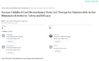 Human Umbilical Cord Mesenchymal Stem Cell Therapy for Patients with Active Rheumatoid Arthritis- Safety and Efficacy Innate Healthcare Institute